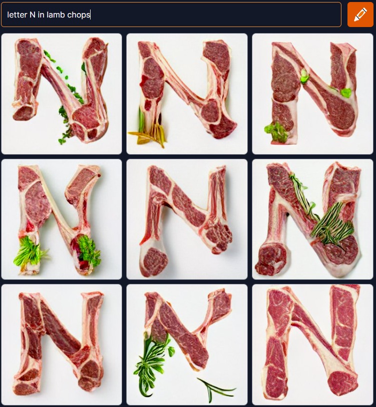 Letter "n" in lamb chops