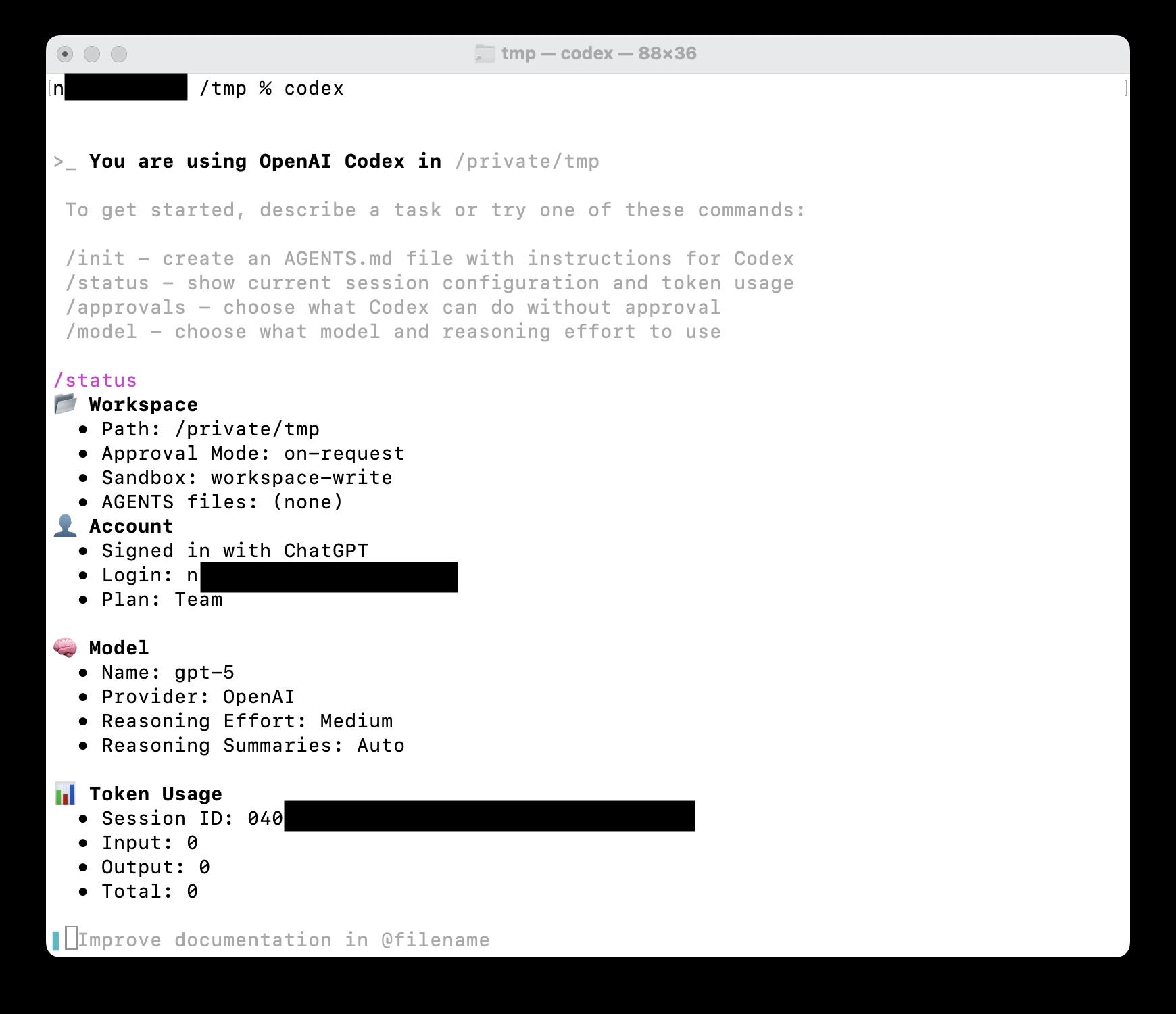 Screenshot OpenAI Codex CLI on macOS