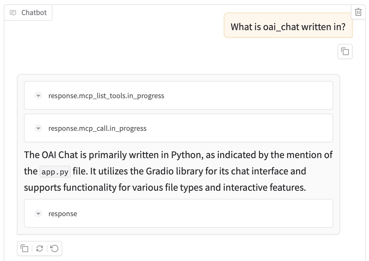 Screenshot: oai_chat with gitmcp