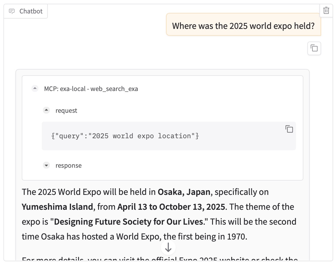 Screenshot: inquiry through Exa.ai