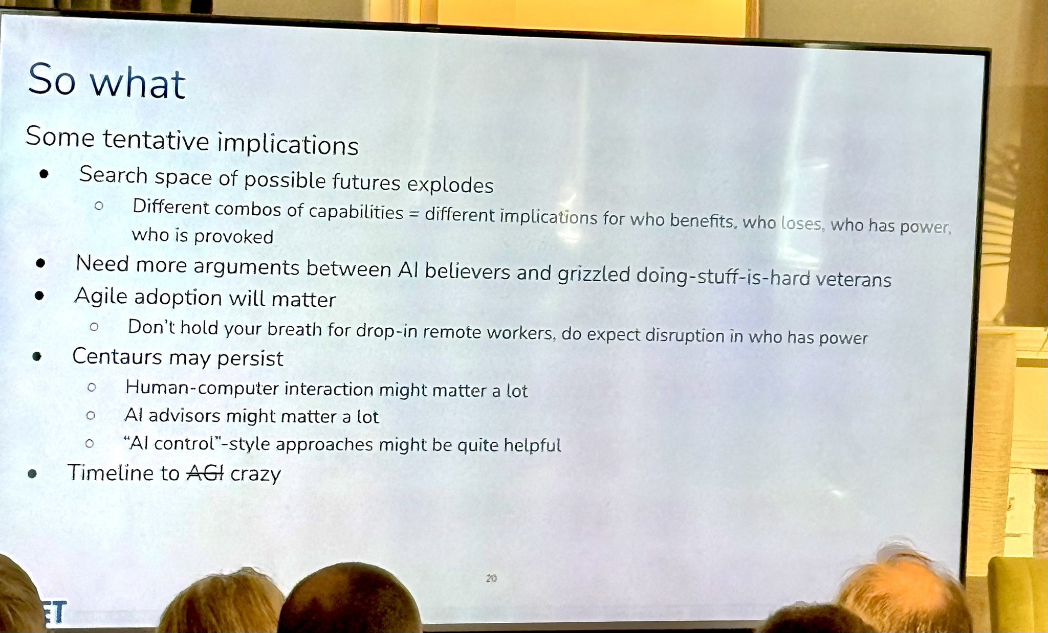 Slide by Helen Toner: So what. Photo courtesy Neil Chilson